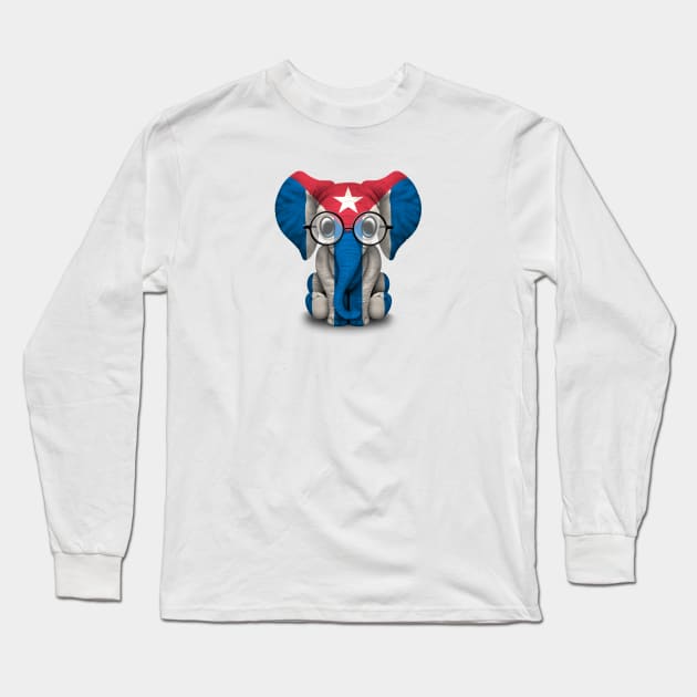 Baby Elephant with Glasses and Cuban Flag Long Sleeve T-Shirt by jeffbartels